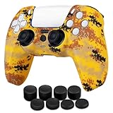 TNP コントローラーケース PS5用 シリコンコントローラースキン Dualsenseカバー用 + 8 Proサムグリップセット Sony PlayStation 5 Skins アクセサリー 迷彩イエロー 人間工学に基づいたテクスチャグリップ付き