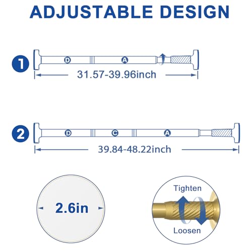 Image of Tension Curtain Rod 32-48Inch Gold Shower Rod Tension Rod Adjustable | Curtain Rods no Drilling Curtain Rods for Windows,Closets,Doorway