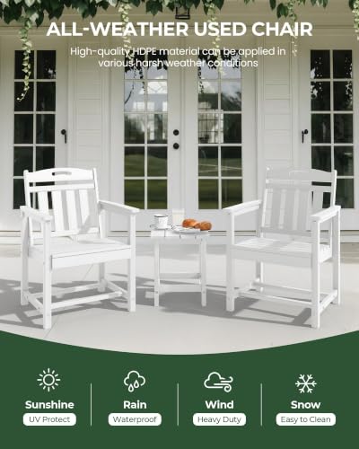 Image of Patio Chairs Set of 2, HDPE Outdoor Dining Chairs with Wide Seat, All Weather Oversized Porch Chair for Garden, Backyard, Deck - White