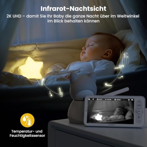 ieGeek 2K Babyphone mit Kamera WLAN, App-Steuerung, 5 Zoll Baby Monitor – Ansicht 2