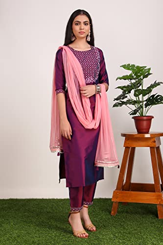 Image of Purple Art Slik Kurta Set