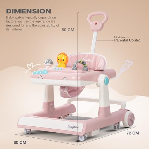 Image of Baybee Baby Walker for Kids with Height Adjustable & Tray, Activity Walker for Baby with Musical Toy Bar (Zeni Pink)