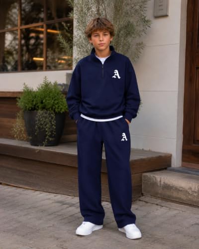 Image of Cakaner Boys Color Block Button Down Shirt and Jogger Pants Button Up Sweatsuits Sets (Size: 5-12T)