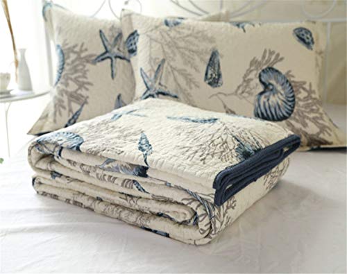 LIVILAN Nautical Theme Bedspread 3-Piece Reversible Queen Quilt Set, Cotton Fabric All-Season Coastal Beach Quilts Coverlet Set, Navy Blue Quilt (90 X 98 '') 2 Pillowcases (20 X 27'') - Image 3