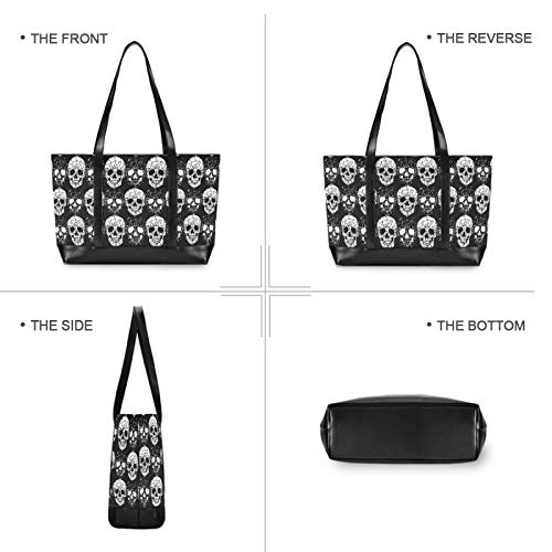 ALAZA Gothic Skull Laptop Tote Bag,Fits 15.6 Inch Laptop,Womens Lightweight Canvas Leather Tote Bag Shoulder Bag3
