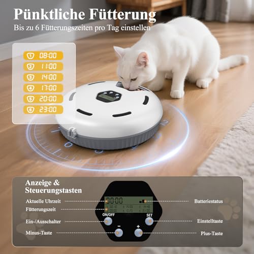 Zyncove Futterautomat Katze Nassfutter mit Kühlung: Nassfutterautomat für Katzen, Batteriebetriebener katzenfutter Automat - 6 Mahlzeiten für Haustiere Weiß(Batterien Nicht im Lieferumfang enthalten)