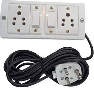 Ganpati 2 Socket Anchor Extension Board Heavy Duty Cable 5 Metre Plastic Electrical Switch Board with 2 Anchor Switches with 3 Pin Plug (White)