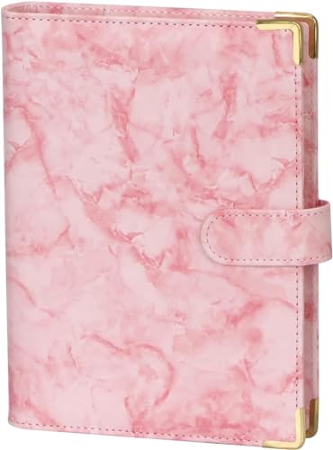 Classycoo A5 Leather Notebook Binder, 6 Ring Binder Planner Notebook Cover for A5 Filler Paper,Loose Leaf Personal Planner Binder Cover with Magnetic Buckle Closure, Pink (Inner Paper Not Included)
