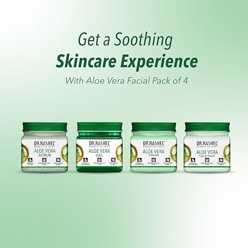 Image of Dr. Rashel Aloe Vera Skincare Set, 4-Pack Mini Jars, Scrub, Gel, Cream and Face Pack(45ml Each)