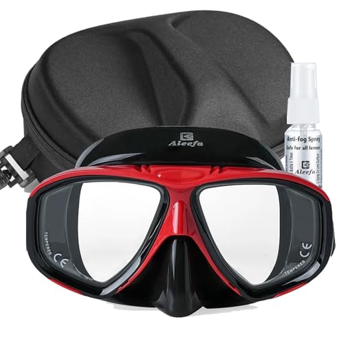 Myopia Diving Mask - Tempered Glass Lens, Anti-Fog, Nearsighted Swim Goggles (-1.0 to -9.0) (Red, Myopia -6.5)