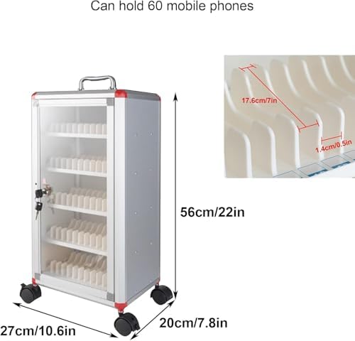60-Slot Mobile Phone Storage Locker with Wheels - Wall-Mount Cell Phone Lockers for Offices, Classrooms, Gyms - Secure & Convenient Solution for Device Management
