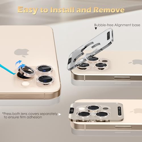 Image of imluckies for 16 Pro - 16 Pro Max Camera Lens Protector, AR+AF Tempered Glass, 9H Ultra-Tough Metal Individual Lens Cover, HD Clear Camera Accessories - Glitter Gold