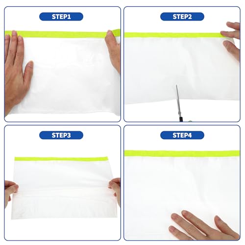 Image of ACROPIX Masking Paper with Tape Pre-Taped Paper Film Kit with 3 Rolls of Tape 2000x55cm / 65.62ftx21.65 inch White Green PE Film Paper