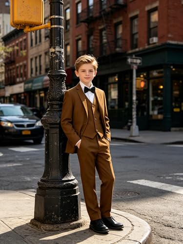 Image of Boys' Formal Suit 5 Piece Slim Fit Suits for Boy Kids Tuxedo Toddler Wedding Ring Bearer Outfit Teen Communion Dress