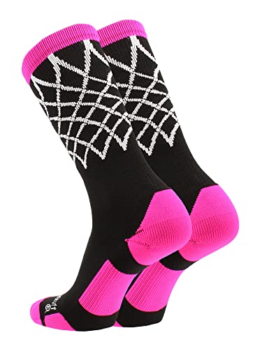 Madsportsstuff Crew Length Elite Basketball Socks With Net (Black/Neon Pink, Small) #TOP1