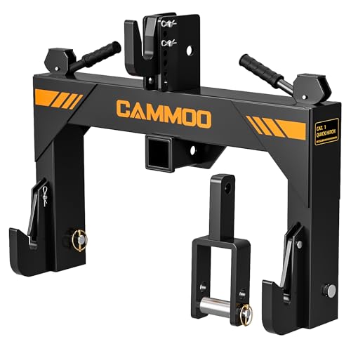 CAMMOO 3-Point Quick Hitch with 2' Receiver＆Extra Versatile Adapter, Adaptation to Category 1, No Bushing Required, 3000LBS Lift Capacity, 5 Level Adjustable Bolt &Reinforcing Rib Design (Black)