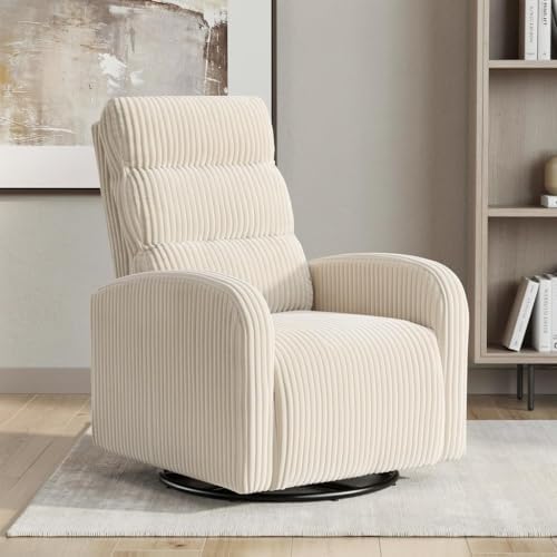 Image of Swivel Rocker Chair, 360Swivel Rocker Chairs with High Back Arms, Rocking Lazy Boy Chairs, Upholstered Swivels Corduroy Glider for Living Room, Bedroom, Nursing, Beige