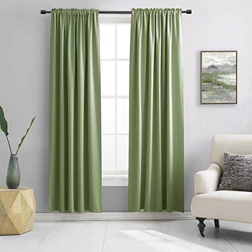 Image of DONREN Sage Green Blackout Curtains - 90 Inches Long Thermal Insulated Room Darkening Curtains for Bedroom (Set of 2 Panels,52 Inch Width)