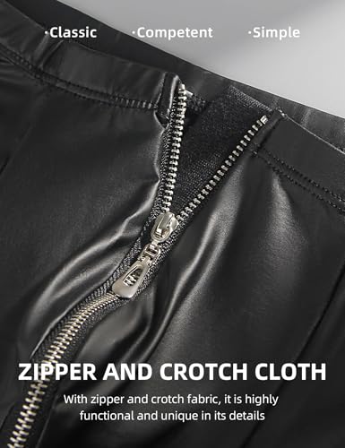 ohyeahlady PU Leder Boxershorts für Herren Sexy mit Reißverschluss Männer Gay Unterwäsche Große Größen Dessous Reizwäsche Hole Elastizität Unterhosen Gummi Shorts Zip Boxer Briefs Schwarz L