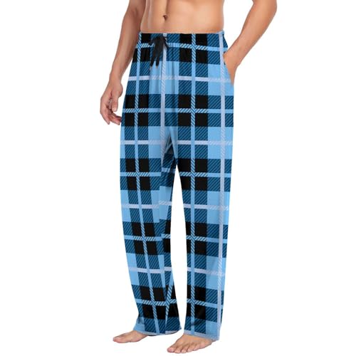 Cambkatl Men’s Plaid Pajama Pants, Stretchy Elastic Waist Straight Lounge Trousers Loose Pjs Bottoms with Pockets Sleepwear
