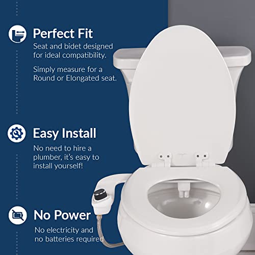 Bemis 500Ec Toilet Seats With Perfect Fit, Fresh Water Spray, Non-Electric, Easy To Install Bidets, Round, Cotton White, Includes 2 Seats & 2 Bidet Attachments #TOP4