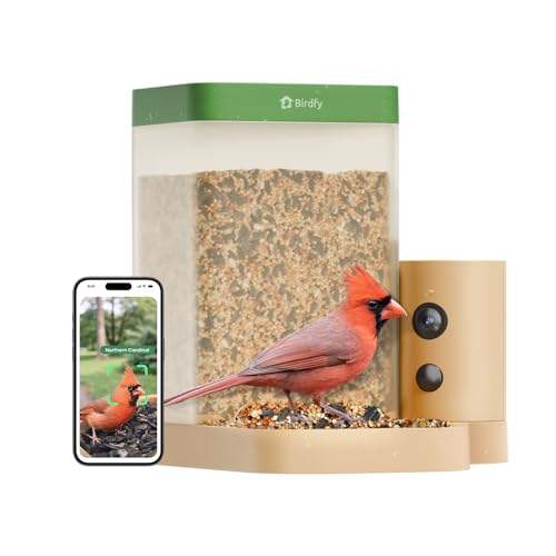Birdfy Smart Bird Feeder Camera Slow Motion Dual Night Vision 132-Days Battery 99% AI Recognition IP66 Waterproof for Bird Watcher 1.3L Capacity (Lifetime Free AI)