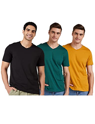 Image of Amazon Brand - Symbol Men's Solid Cotton T Shirt | Plain | V Neck | Half Sleeve-Regular Fit | Combo Pack of 3 (Available in Plus Sizes)