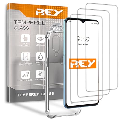 REY 3X Protector de Pantalla y Funda Anti-Shock para Samsung Galaxy A40, Cristal Vidrio Templado y Silicona TPU de Alta Resistencia