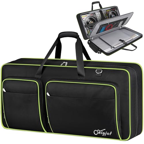 Image of SNIGJAT DJ Controller Case for DDJ-FLX10 / DDJ-GRV6 / REV5 / REV7 / FLX6 / 1000, Padded Large DJ Controller Bag with 12 Pockets for Laptop, Cables, Accessories, DJ Carrying Case with Shoulder Strap, Green