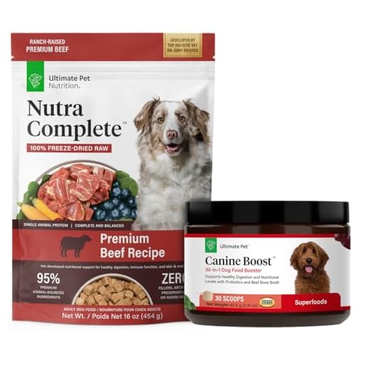 ULTIMATE PET NUTRITION Nutra Complete Freeze Dried Raw Dog Food 1 Pound Beef and Canine Boost 30-in-1 Powder Supplement for Dogs Bundle