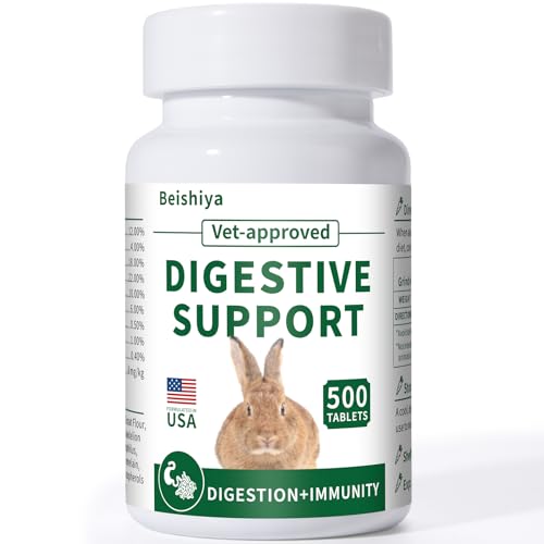 500 Tablets, Digestive Support Rabbit, Support GI Stasis, Bloat, Constipation, and Diarrhea, Strengthens Immune System, Premium Formula with High Fiber, Vitamins and Probiotics, Non-GMO