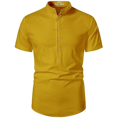 Image of Vida Loca Men's Cotton Linen Plain Stitched Half Sleeve Shirt