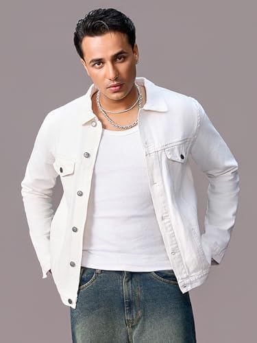Urbano Fashion Men's White Regular Fit Washed Full Sleeve Denim