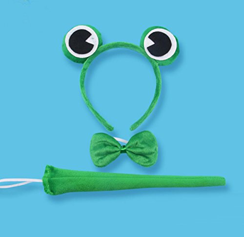 Marlegard® 3Pcs Funny Dalmatian Milk Leopard Costume Headband Ear With Tail Tie (Green Frog) #TOP1