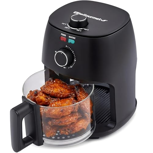 Elite Gourmet Glass Air Fryer, 2.4 Qt Compact Size for 1–2 P...