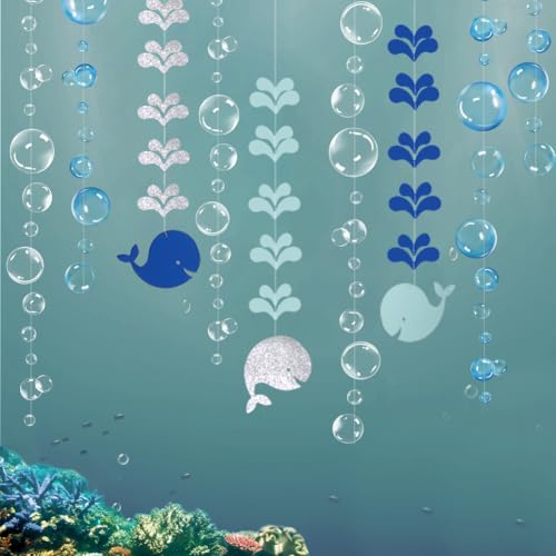 Decor365 Blue Whale Bubble Garland Baby Boy Shower Ocean Theme Party Decorations Under The Sea Kids Birthday Banner Marine Whale Party Streamers Beach Nautical Party Decor