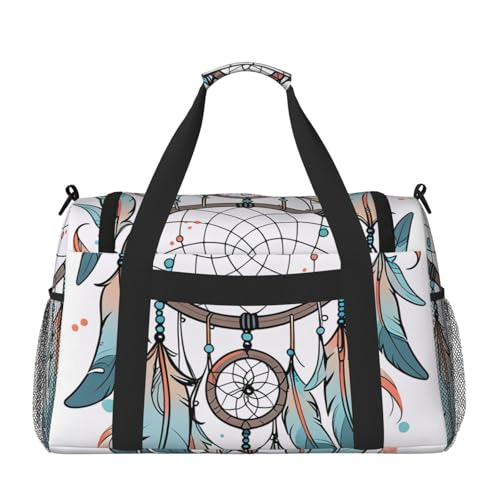 Dream Catcher Print Travel Duffle Bag - Foldable Personal Item Travel Bag for Women & Men,Carry-On Convertible Crossbody Tote Bags with Adjustable Shoulder Strap & Pockets 13x10.2x19.7 in2