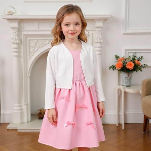 Girls Ribbed Knit Dress With Detachable Bow Tie Sleeveless And Matching Top For Autumn Fashion Outfits3