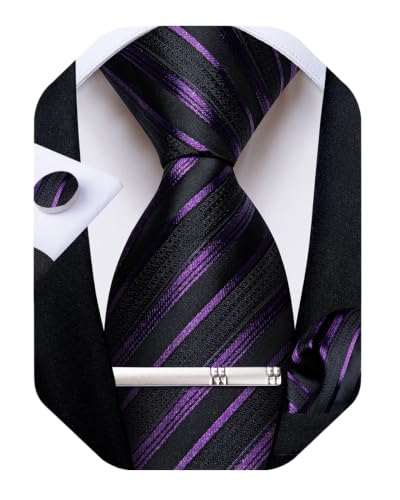 Image of DiBanGu Mens Silk Tie Formal Striped Necktie and Pocket Square