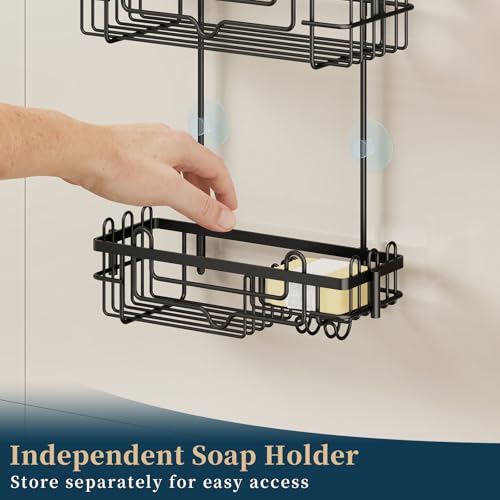 Consumest Over the Door Shower Caddy - 2-Tier Hanging Shower Organizer with Soap Holder, Rustproof Bathroom Storage and Organizer Rack for Shampoo, Towels, and Toiletries, Black by Consumest - Image 6
