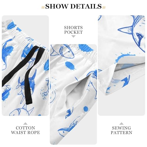 Sharks Blue Pajama Shorts for Men Lounge Pants Lounge Wear Pajama Pants Casual Men Pajama Bottoms with Pockets, S-XXL4