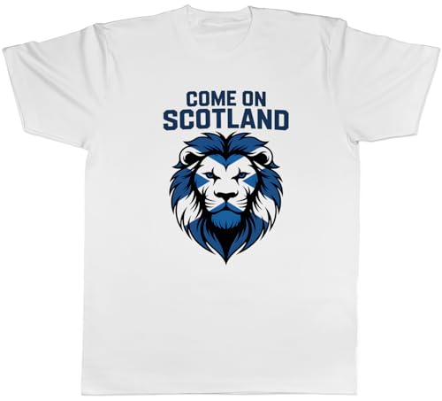 Image of Shopagift Come on Scotland Football Lion Head Footy Fan Mens T-Shirt Tee White