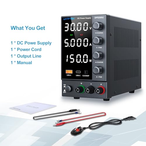 Image of DC Power Supply Variable 0-30V 0-5A, Adjustable Regulated Bench Power Supply with Encoder Knob Coarse & Fine Adjustment, OCP Protection,5V /3.6A USB & Type-C Fast Charge for Lab Testing & Repair
