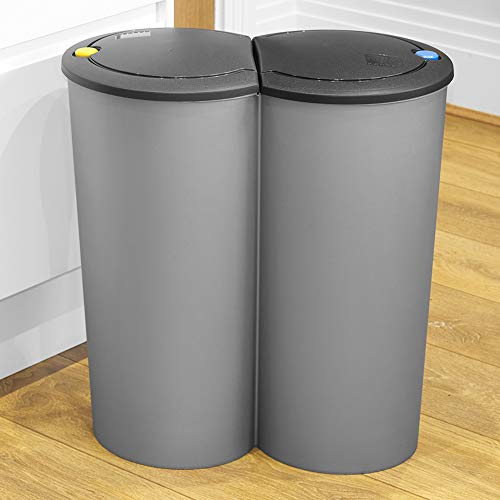URBNLIVING Cubo de basura cilíndrico reciclaje 2 compartimentos