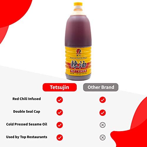 Tetsujin Sesame Chili Oil Japanese - 3.63 Lbs (58.20 Oz) Family Size - Rich & Aromatic Hot Sesame Oil Japanese Layu Chili Oil - Real Rayu Chili Oil