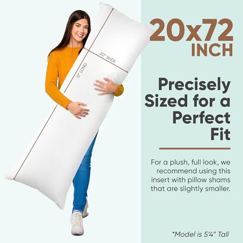 Image of Pillowflex Synthetic Down Pillow Insert 20x72 in - Karate Chop Pillow | Large King Sham Form, Plush Polyester Cotton Blend, Cloud-Like Comfort, Clump-Resistant Fill, Smooth Elegant Finish
