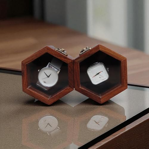 Image of Vintage Wooden Watch Box for Men, Timepiece Display Case, Honeycomb Watch Storage & Organizer, Jewlery Box for Women, Anniversary Gift For Husband (2 Compartments)