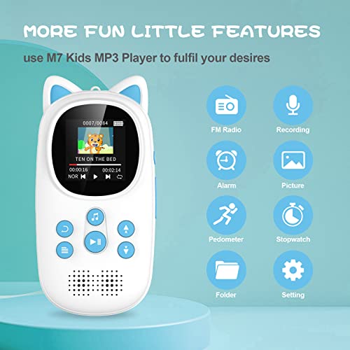 32Gb Mp3 Player For Kids, 90H Long Battery Life Kids Mp3 Player With Bluetooth 5.0, Oilsky Music Player With Fm Radio, Hd Speaker, Voice Recorder, Expandable Up To 128Gb, White & Blue #TOP6