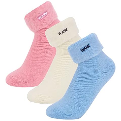 GLAITC Womens Thermal Socks,3 Pairs Winter Socks Women Fleece Thick Thermal Socks with Inner Terry Towelling,Cuddly Socks Knitted Socks for Women Men Keep Warm in Winter,One Size (Pink) Cover