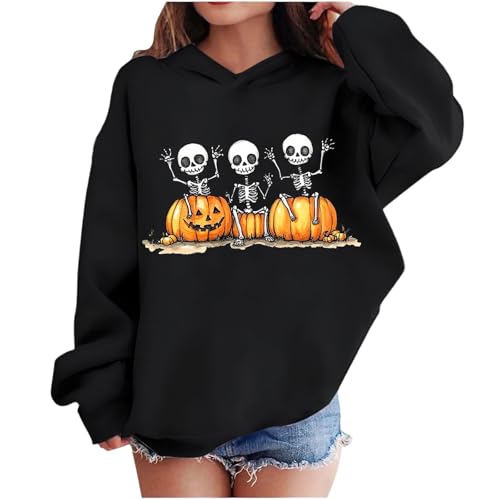 Girls Oversized Skeleton Halloween Hoodies Long Sleeve Loose Hooded Sweatshirts Casual Pullover Tops for 3-14 Years